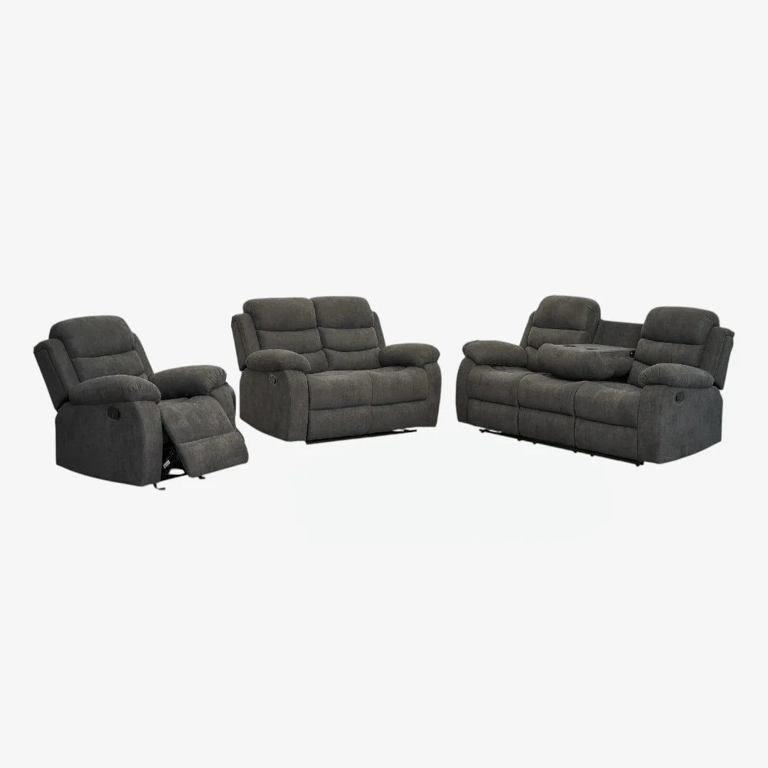 Aurex Recliner Set Grey | Fabric Recliner Sofa, Loveseat & Chair