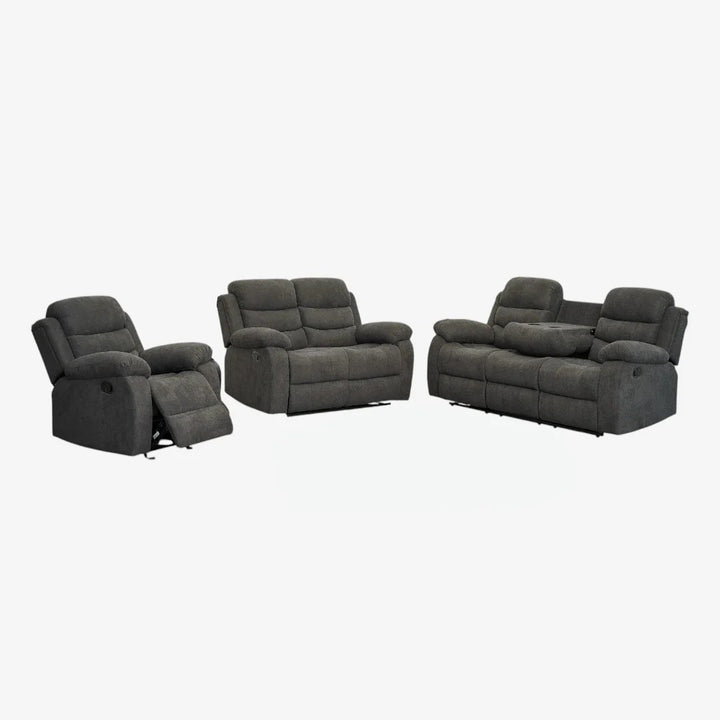 Aurex Recliner Set Grey | Fabric Recliner Sofa, Loveseat & Chair