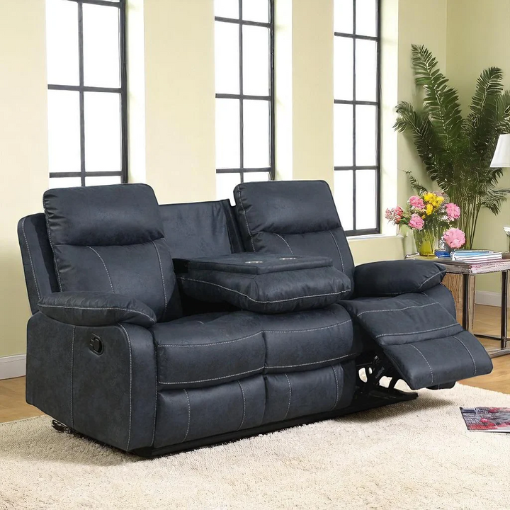 Novaro Recliner Set Blue | Fabric Recliner Chair, Loveseat & Sofa