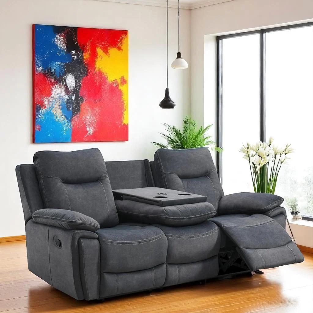 Bravio Grey Recliner Set | Manual Reclining Chair, Loveseat & Sofa