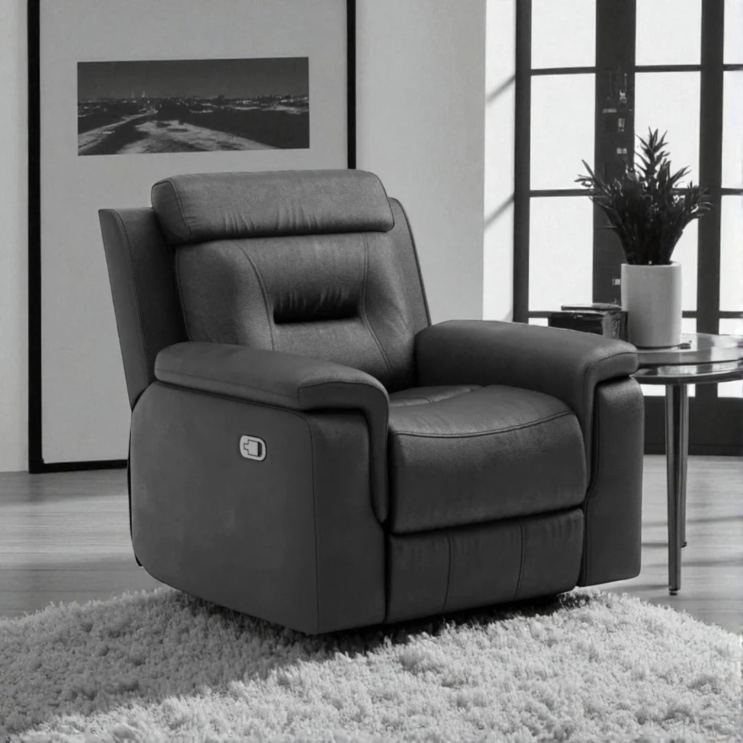 Rivaro Recliner Set Midnight Black | Genuine Leather Manual Recliner Chair, Loveseat & Sofa