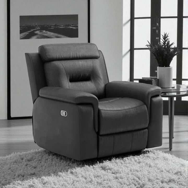 Rivaro Recliner Set Midnight Black | Genuine Leather Manual Recliner Chair, Loveseat & Sofa