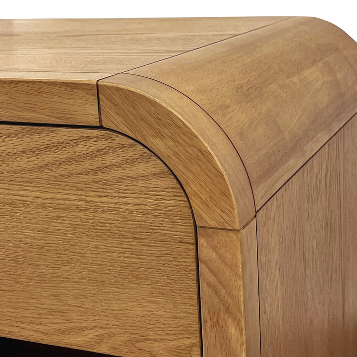 Caldor Night Table – Natural Rubberwood & Oak Veneer with Full-Extension Storage Drawer, Open Shelf & Built-In USB-A, USB-C Charging Station for Modern Bedrooms