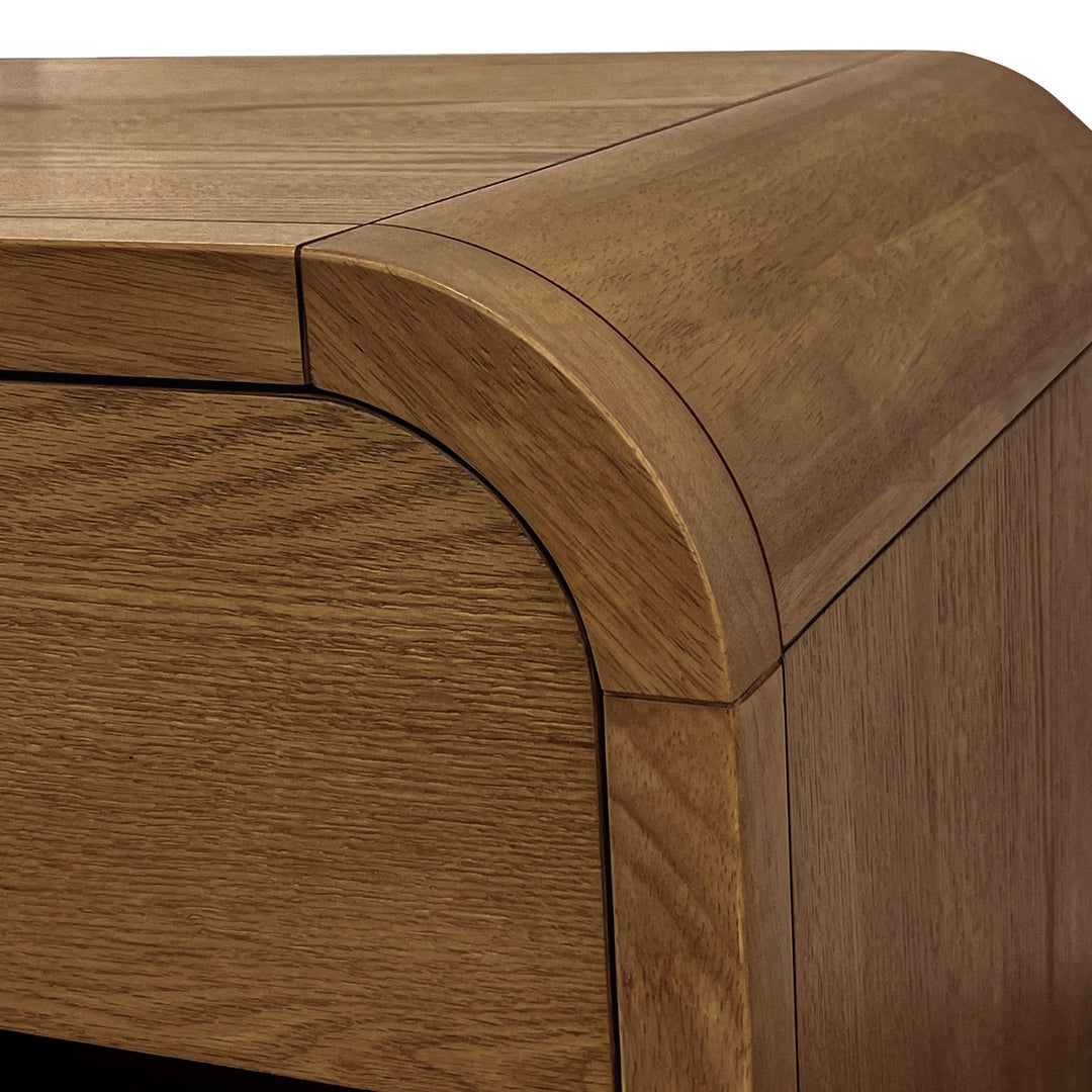 Caldor Night Table – Walnut Rubberwood And Oak Veneer with Full-Extension Storage Drawer, Open Shelf &amp; Built-In USB-A, USB-C Charging Station