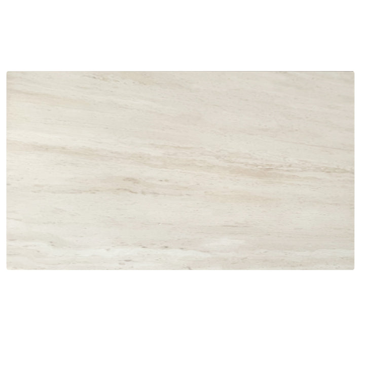 Arden Peak Contemporary Extendable Dining Table – Travertine Sintered Stone Top with Double Extension Leaves, Cream Metal Frame and Modern Dining Room Design