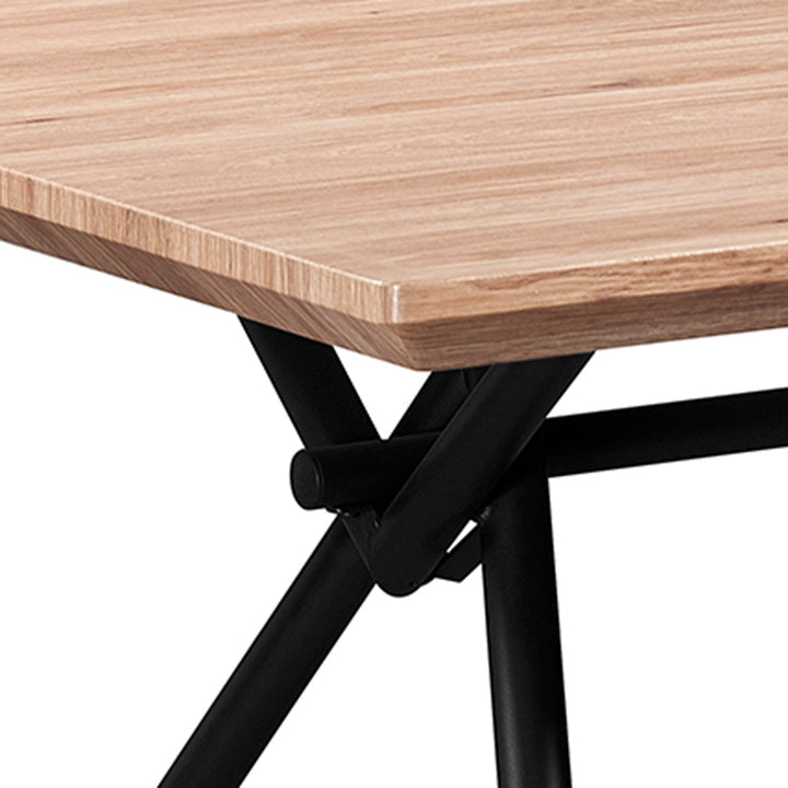 Orvyn Modern Dining Table – 63" Solid Engineered Wood Table with 2" Thick Laminated Veneer Natural Wood Grain Top, Black Metal X-Leg Base and Industrial Contemporary Design