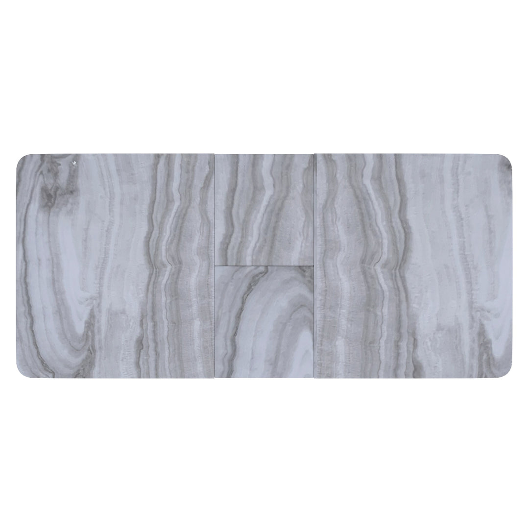 Lumerra Extendable Dining Table – Marble Glass Top, Black Metal Legs
