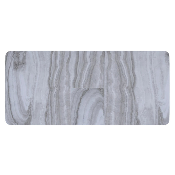 Lumerra Extendable Dining Table – Marble Glass Top, Black Metal Legs