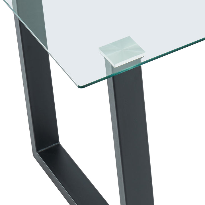 Alvara Contemporary Glass Dining Table – Rectangular 8mm Tempered Glass Top with Black Metal Legs and Brushed Stainless Steel Holders Compact Modern Dining Table