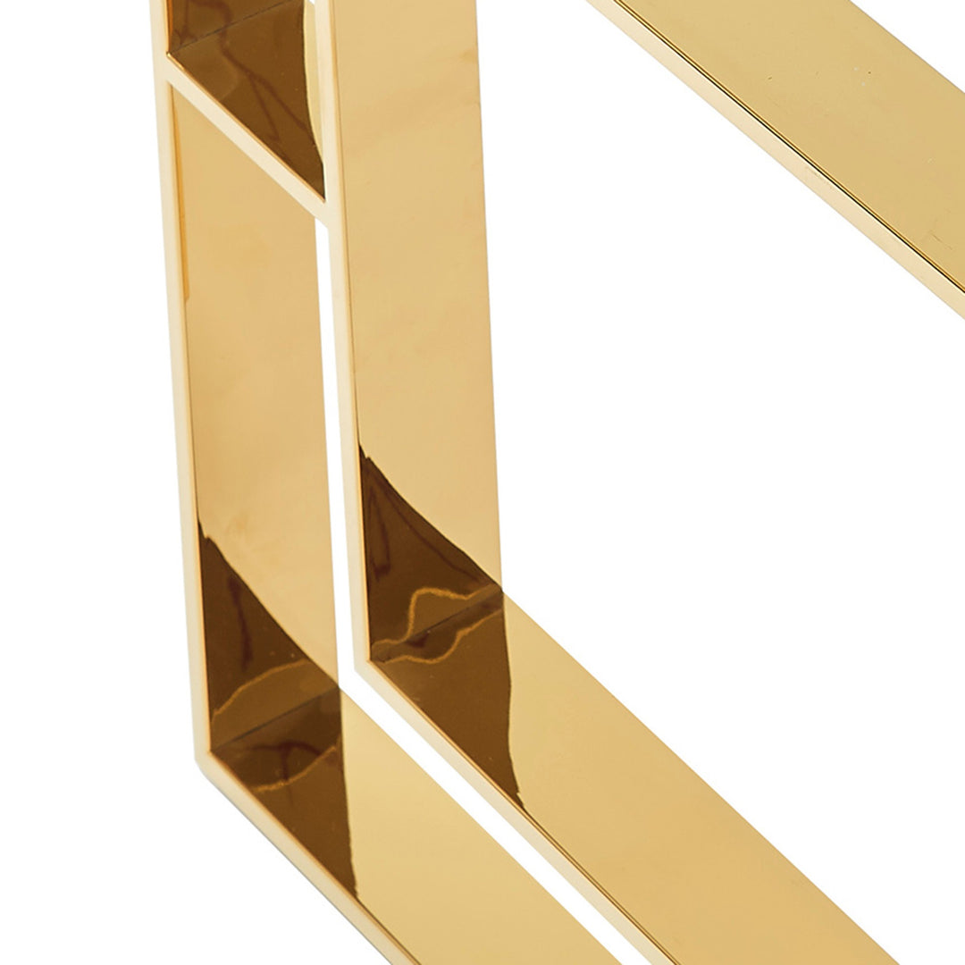 Arvello Contemporary Glass Dining Table – Rectangular Tempered Glass Top with Geometric Lattice Stainless Steel Frame and Polished Gold Finish Modern Luxury Dining Table