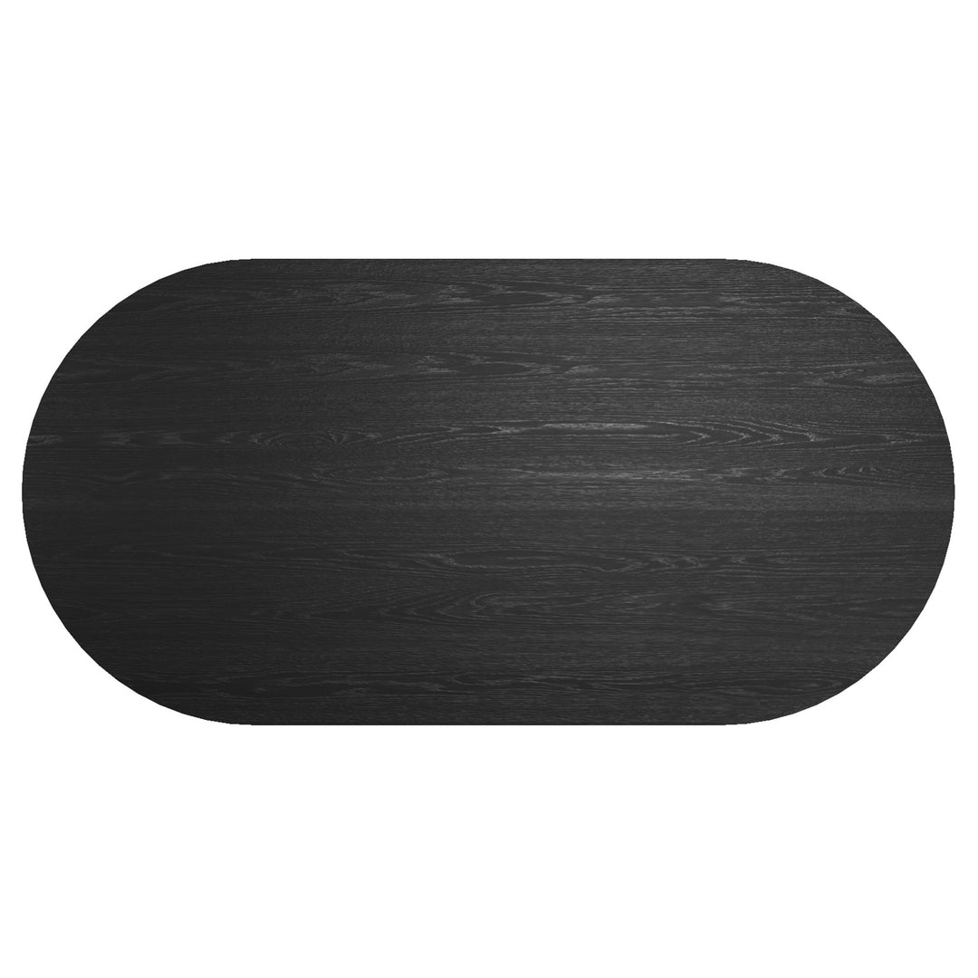 Bellavik Mid-Century Modern Ellipse Dining Table – Engineered Wood Oak Veneer Top with Wide Reeded Pedestal Base and Reverse Bevel Wood Grain Finish Dining Table