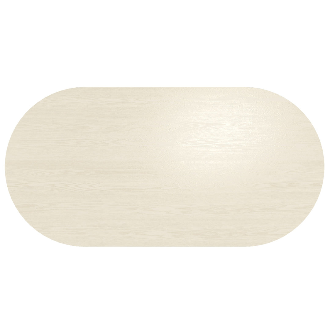 Crestora Mid-Century Modern Oval Dining Table – Engineered Wood Oak Veneer Top with Wide Reeded Pedestal Base and Reverse Bevel Wood Grain Finish Dining Table