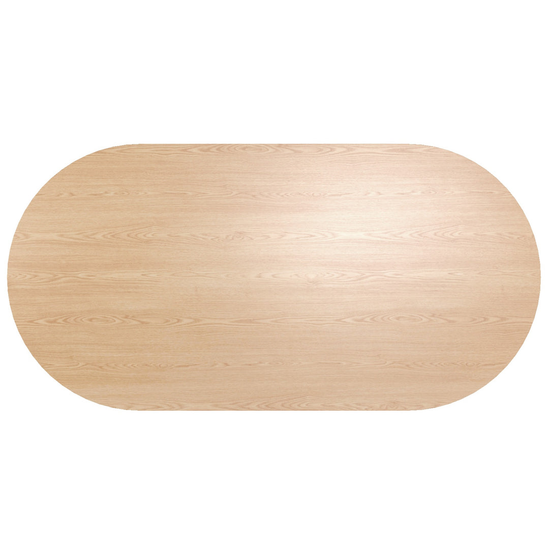 Bravion Mid-Century Modern Oval Dining Table – Engineered Wood Oak Veneer Top with Wide Reeded Pedestal Base and Reverse Bevel Wood Grain Finish Dining Table