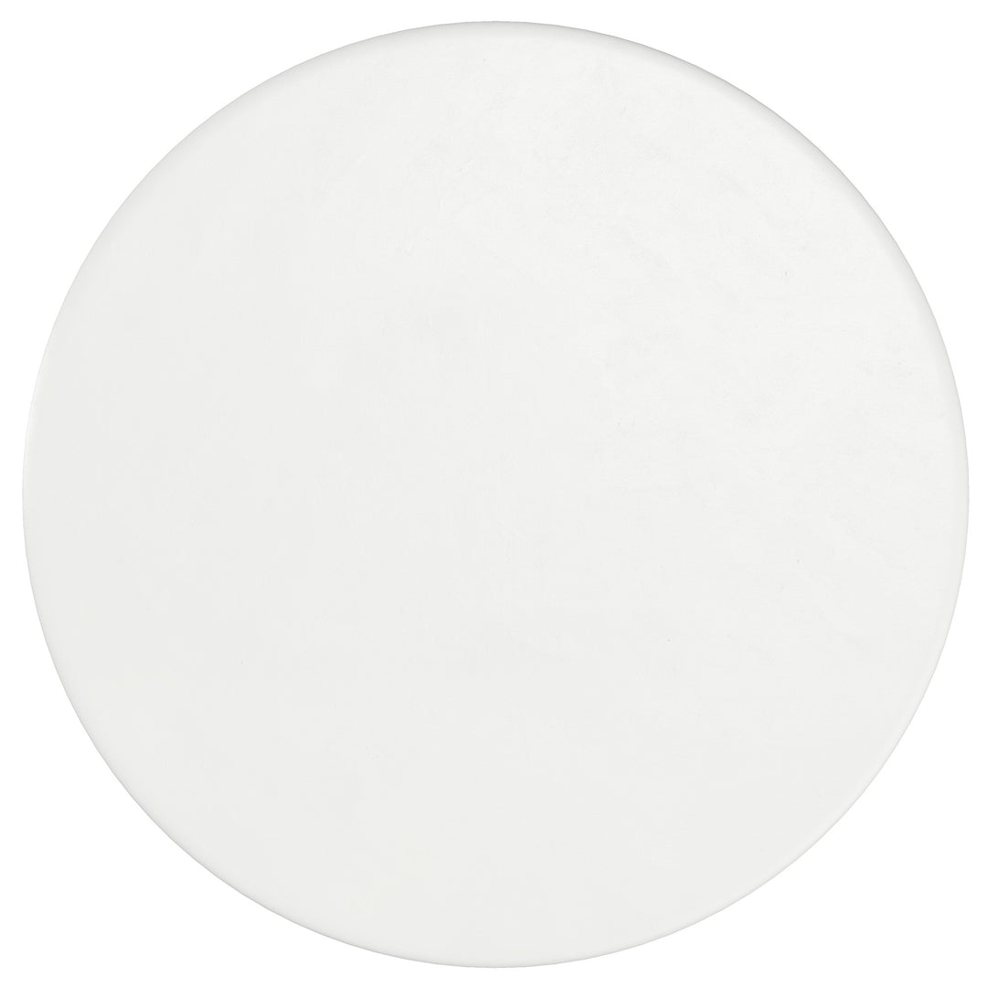 Kenvor Contemporary Round Dining Table – White Cement Finish Table with Thick Rounded Edge Top and Cone Pedestal Base Modern Dining Table
