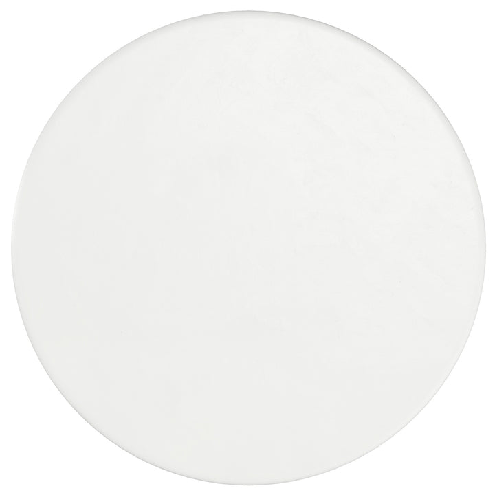Kenvor Contemporary Round Dining Table – White Cement Finish Table with Thick Rounded Edge Top and Cone Pedestal Base Modern Dining Table