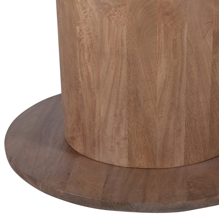 Norlix Mid-Century Modern Round Dining Table – Solid Mango Wood Table with Fantasy Brown Marble Top and Walnut Finish Pedestal Base