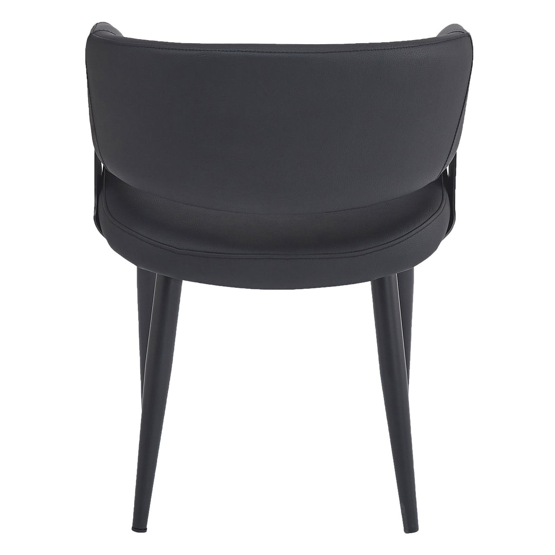 Corvello Dining/Lounge Chair Set of 4 – Modern Curved Back Faux Leather Upholstered Chairs in Black with Matte Black Frame