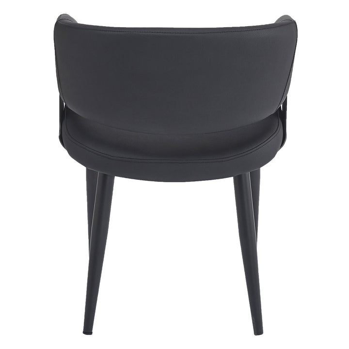Corvello Dining/Lounge Chair Set of 4 – Modern Curved Back Faux Leather Upholstered Chairs in Black with Matte Black Frame