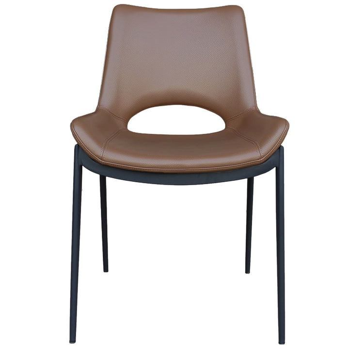 Torano Mid-Century Modern Dining And Lounge Chair in Black Finish with Textured Faux Leather Upholstery, Contoured Seat, Metal Frame – Set of 6