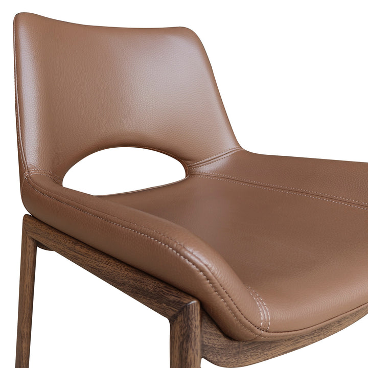 Torano Mid-Century Modern Dining And Lounge Chair in Walnut Finish with Textured Faux Leather Upholstery, Contoured Seat, Metal Frame – Set of 6
