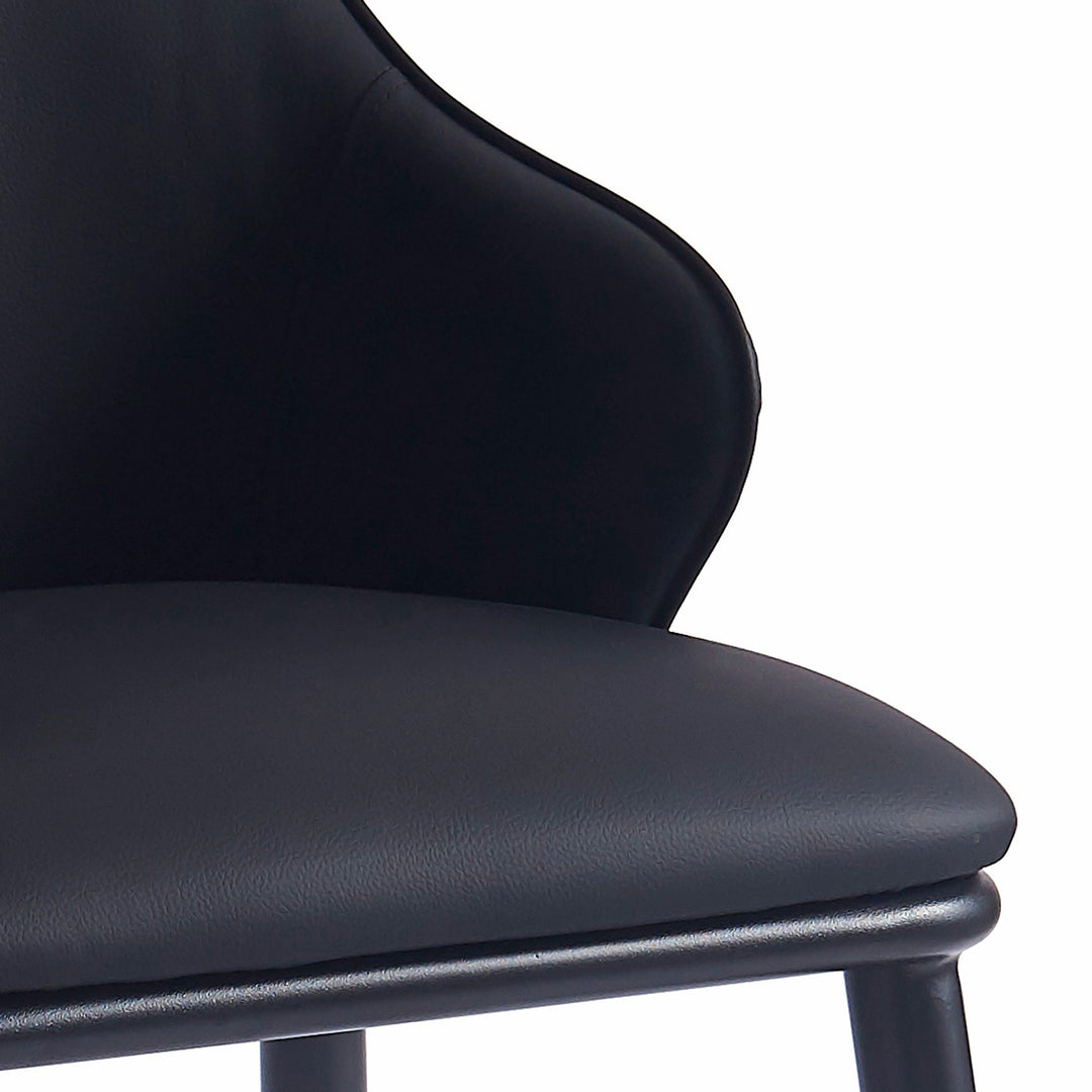 Bellora Modern Dining Chair with Faux Leather Upholstery, Contoured Seat Back, Matte Black Metal Frame And Legs – Set of 2