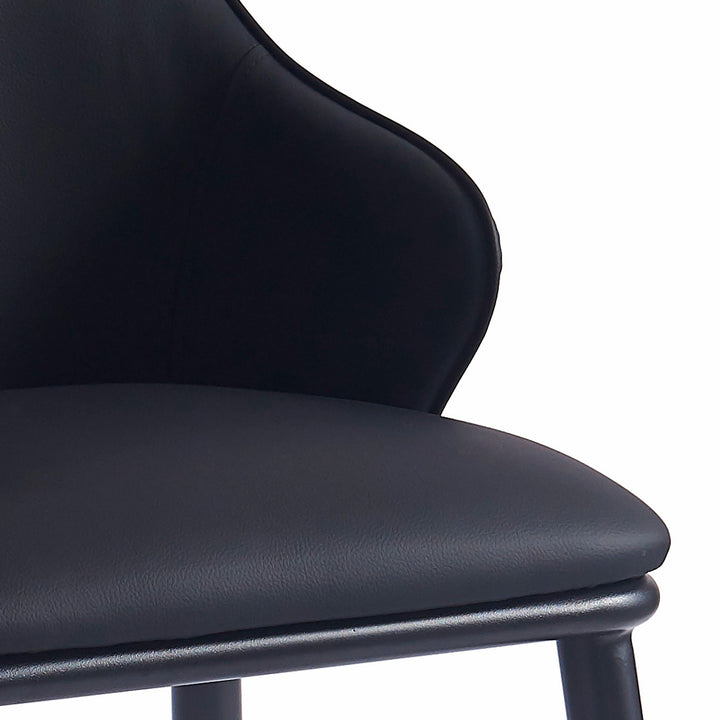 Bellora Modern Dining Chair with Faux Leather Upholstery, Contoured Seat Back, Matte Black Metal Frame And Legs – Set of 2