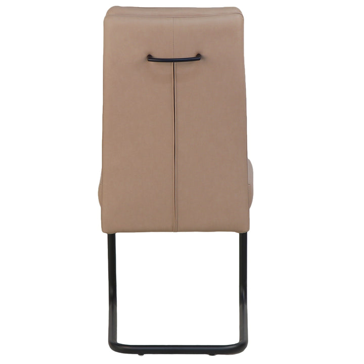 Astera Modern Dining Chair with Textured Faux Leather Upholstery in Mushroom PU, Black Metal C-Style Base And Back Handle – Set of 2