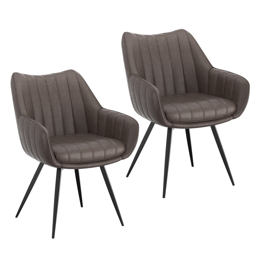 Nordelle Contemporary Dining & Accent Chair – Set of 2 Swivel Seat Vintage Faux Leather Upholstered Chairs with Black Metal A-Line Legs