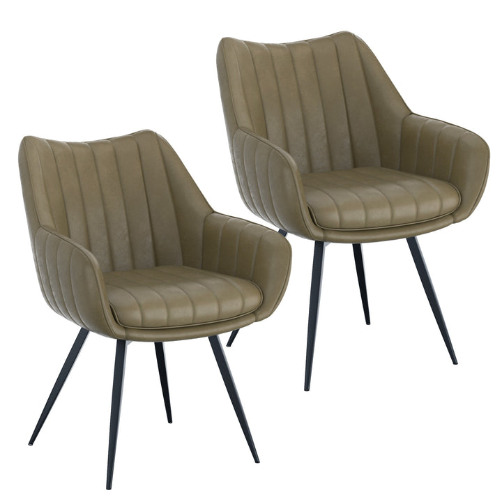 Nordelle Contemporary Dining & Accent Chair – Set of 2 Swivel Seat Vintage Faux Leather Upholstered Chairs with Black Metal A-Line Legs