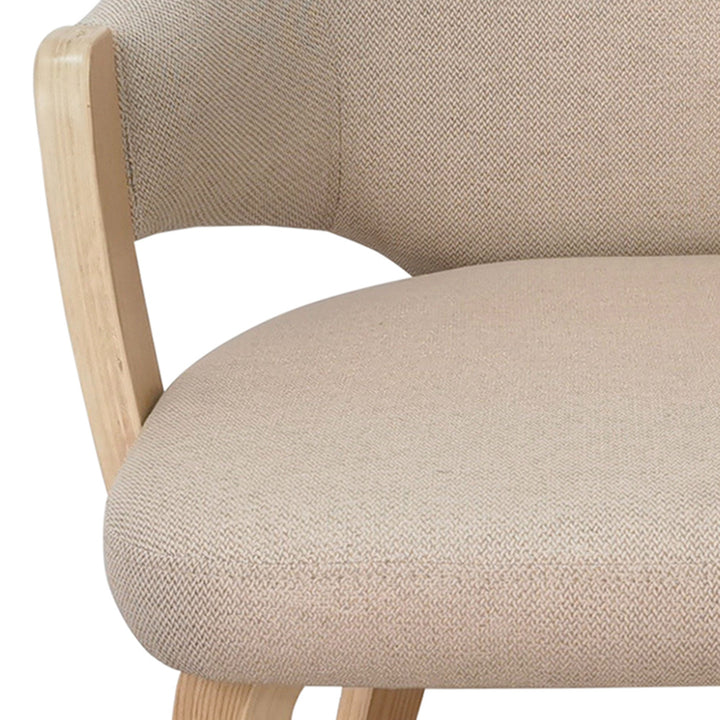 Cavello Modern Dining And Lounge Chair with Toffee Herringbone Performance Fabric Upholstery, Natural Bentwood Arms & Legs – Set of 2