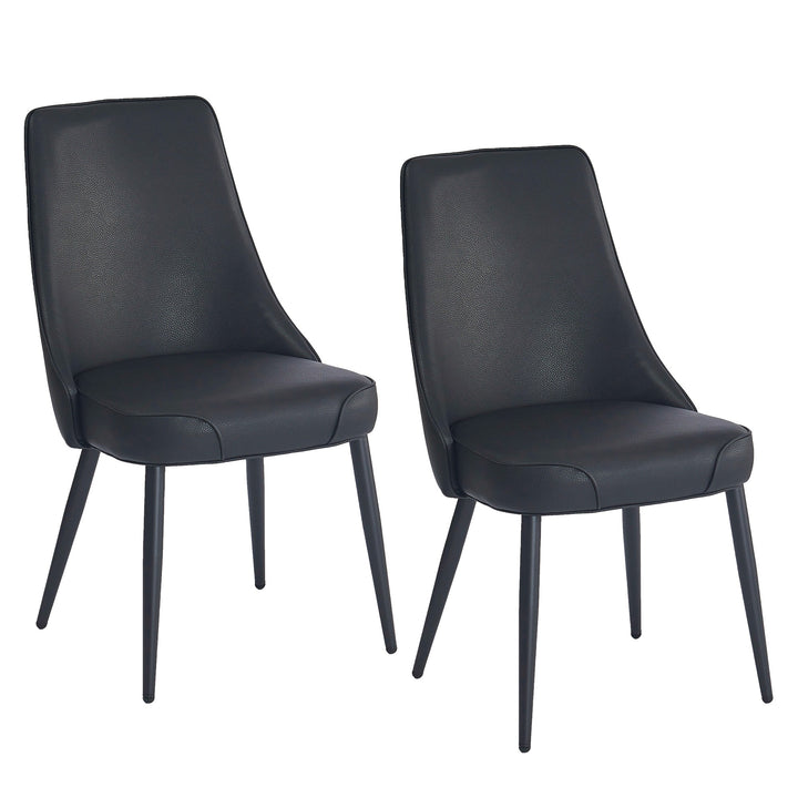 Astrel Modern Side Chair – Faux Leather Upholstered Chair with Piping Details and Black Metal Legs