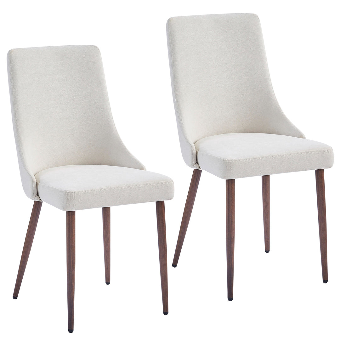 Delvaro Mid-Century Modern Chair – Set of 2 Curved Wood Frame Fabric Upholstered Chairs with Walnut Finish Metal Legs