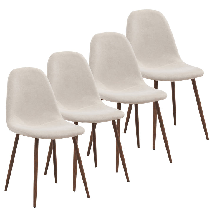 Eltravo Mid-Century Modern Chair – Set of 4 Curved Wood Frame Fabric Upholstered Chairs with Walnut Finish Metal Legs