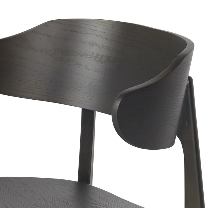 Alzano Mid-Century Modern Dining And Lounge Chair with Curved Plywood Back And Arms, Mocha Wood Finish – Set of 2