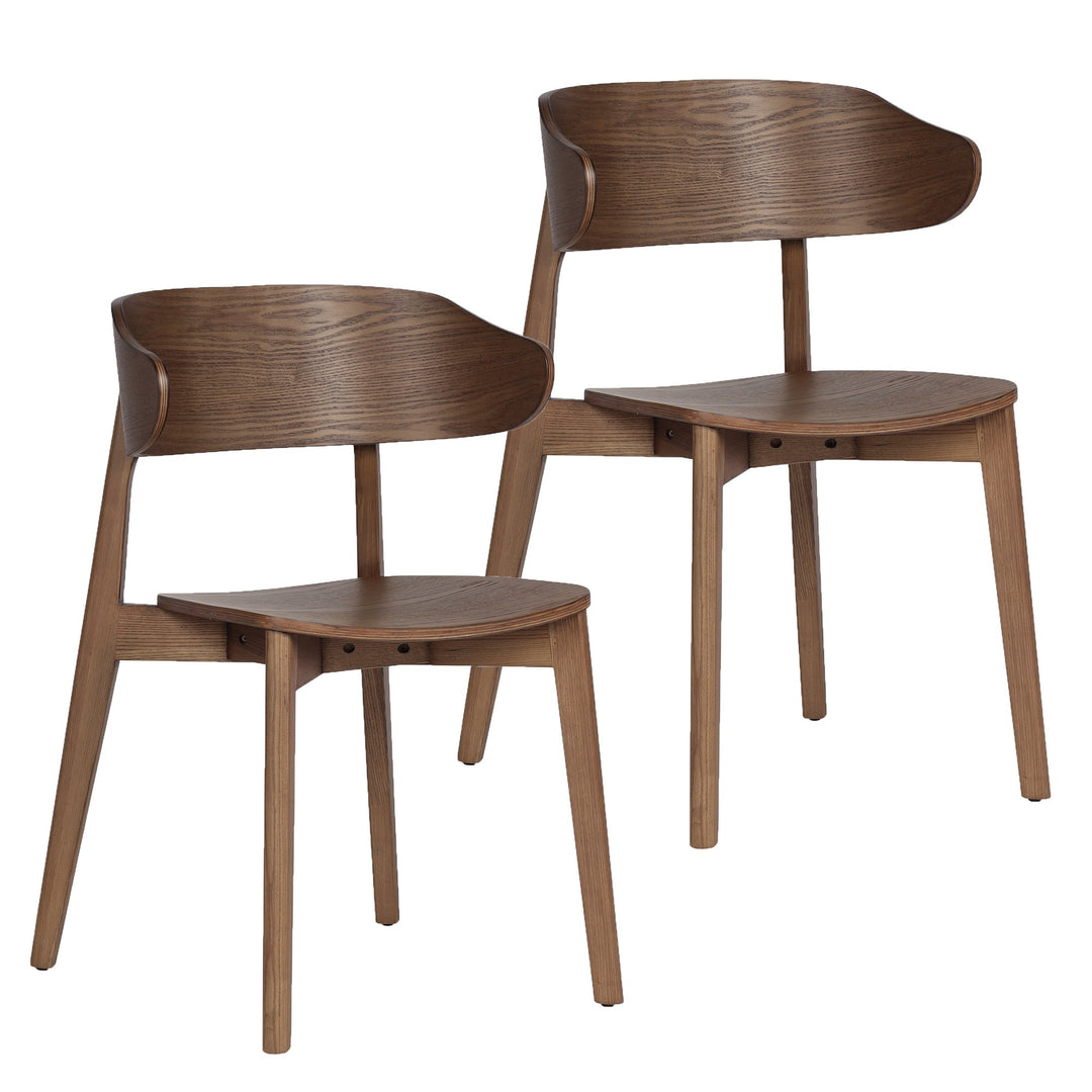 Alzano Mid-Century Modern Dining And Lounge Chair with Curved Plywood Back And Arms, Walnut Wood Finish – Set of 2