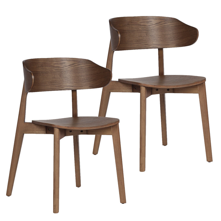 Alzano Mid-Century Modern Dining And Lounge Chair with Curved Plywood Back And Arms, Walnut Wood Finish – Set of 2
