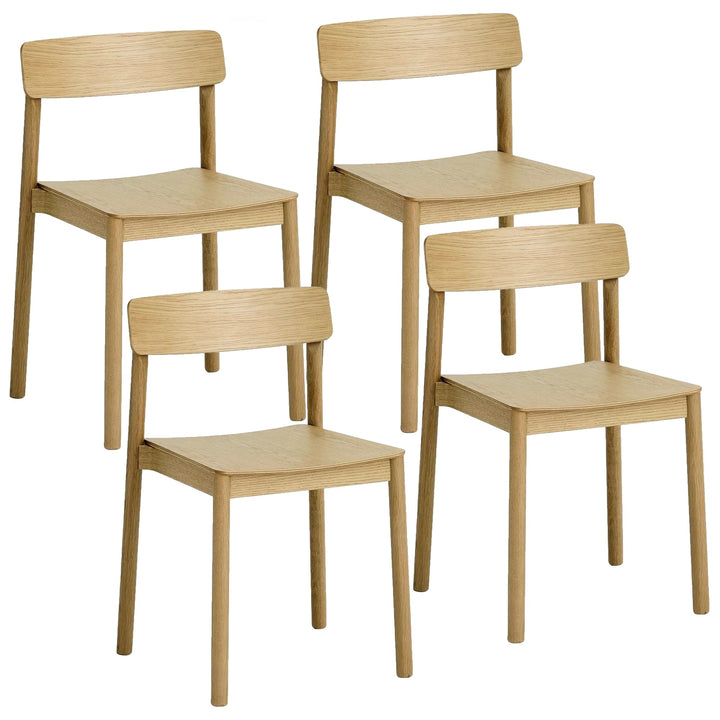 Loreto Dining Chair (Set of 4) – Mid-Century Modern Stackable Dining Chairs with Solid Oak Construction &amp; Natural Wood Grain Finish