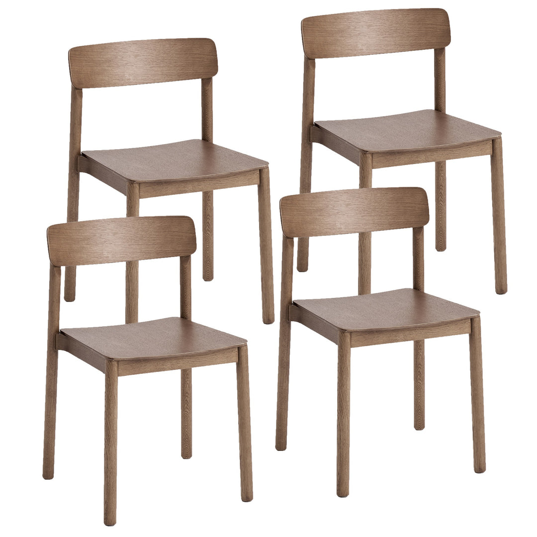 Loreto Mid-Century Modern Stackable Solid Oak Dining Chair, Walnut Finish (Set of 4)