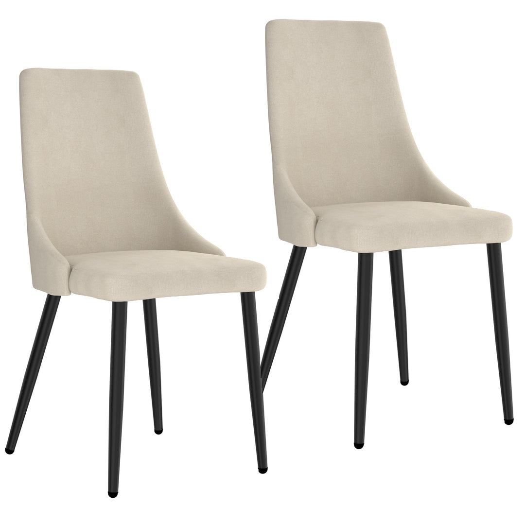 Novalith Mid-Century Modern Chair – Set of 2 Curved Wood Frame Fabric Upholstered Chairs with Matte Black Metal Legs