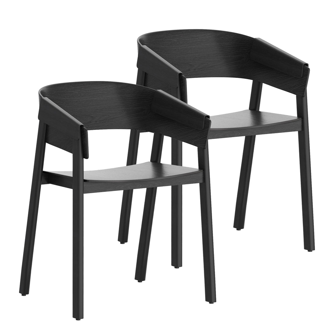 Renova Mid-Century Modern Solid Oak Dining And Lounge Chair, Black Finish (Set of 2)