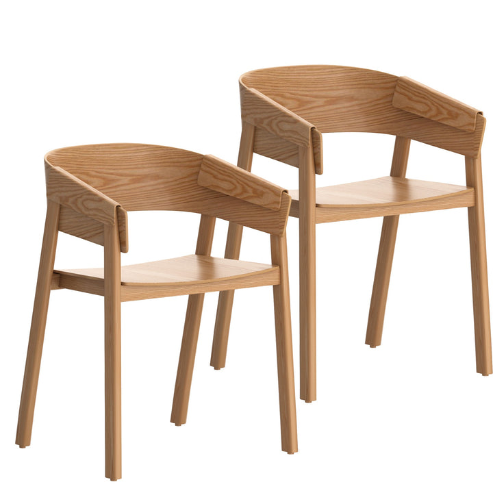 Renova Mid-Century Modern Solid Oak Dining And Lounge Chair, Natural Finish (Set of 2)