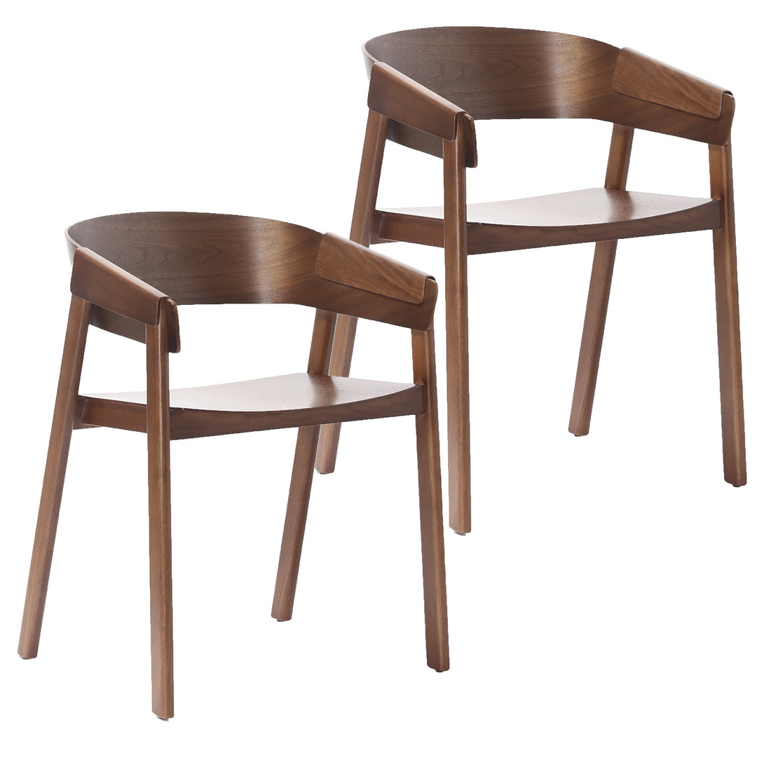 Renova Mid-Century Modern Solid Oak Dining And Lounge Chair, Natural Finish (Set of 2)