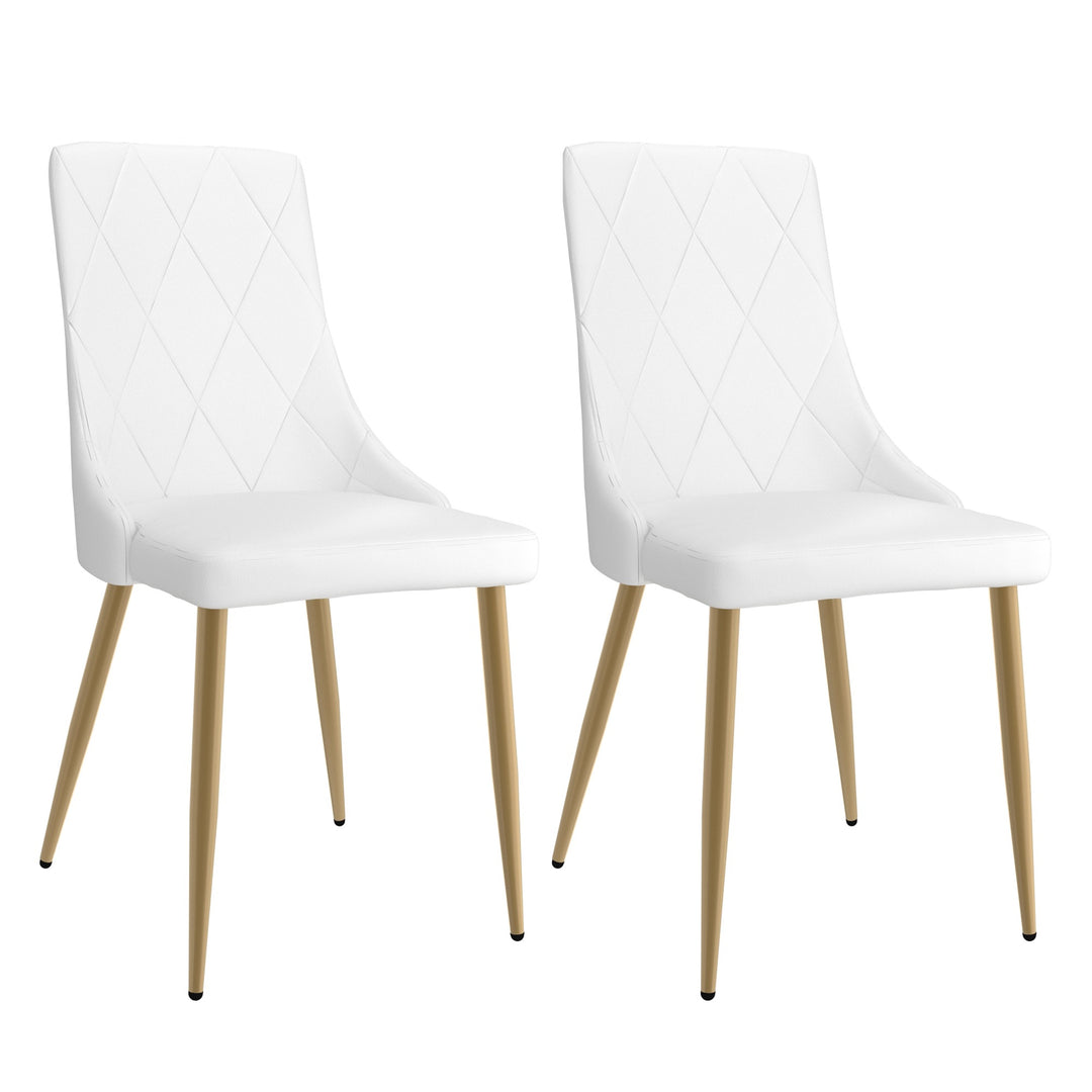 Merano Contemporary Dining And Lounge Chair, White Faux Leather Upholstery with Aged Gold Finish (Set of 2)