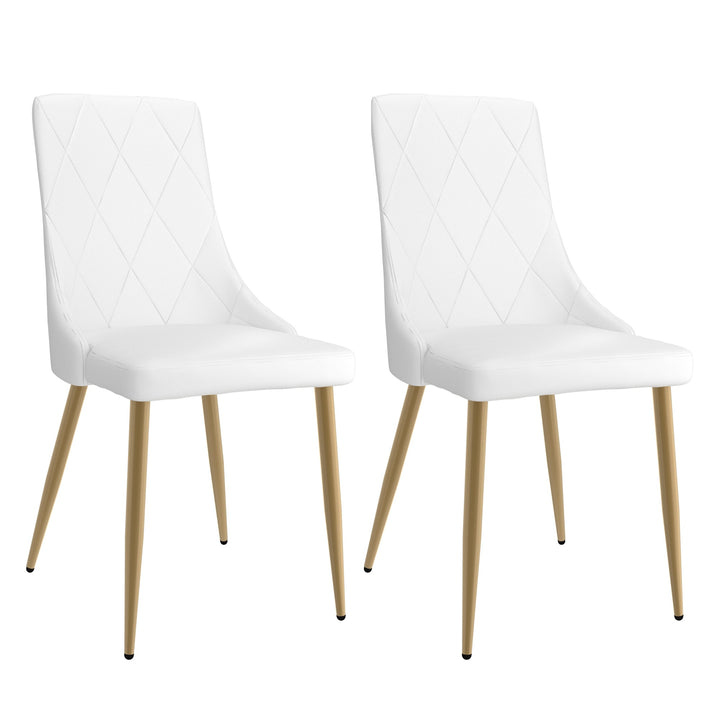 Merano Contemporary Dining And Lounge Chair, White Faux Leather Upholstery with Aged Gold Finish (Set of 2)