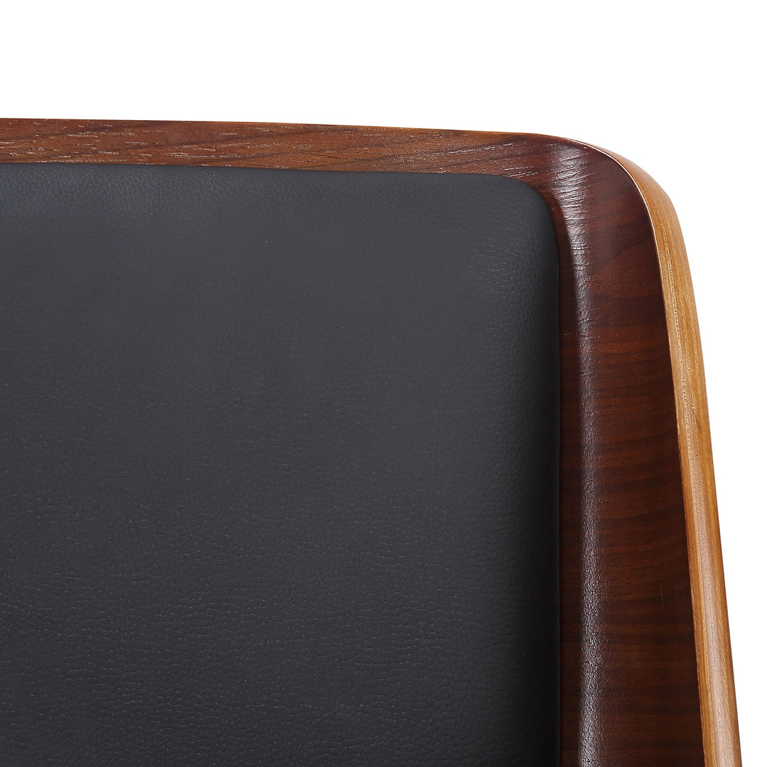 Modena Mid-Century Modern Dining And Accent Chair, Black Faux Leather Upholstery with Walnut Finish