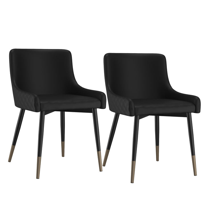Caverro Modern Dining Chair – Set of 2 Faux Leather Upholstered Chairs with Diamond Stitching and Gold-Dipped Black Metal Legs