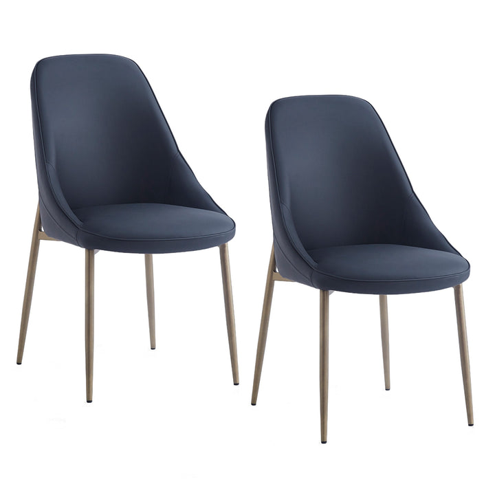 Torenza Mid-Century Modern Dining/Lounge Chair, Black Faux Leather Upholstery with Aged Gold Finish (Set of 2)