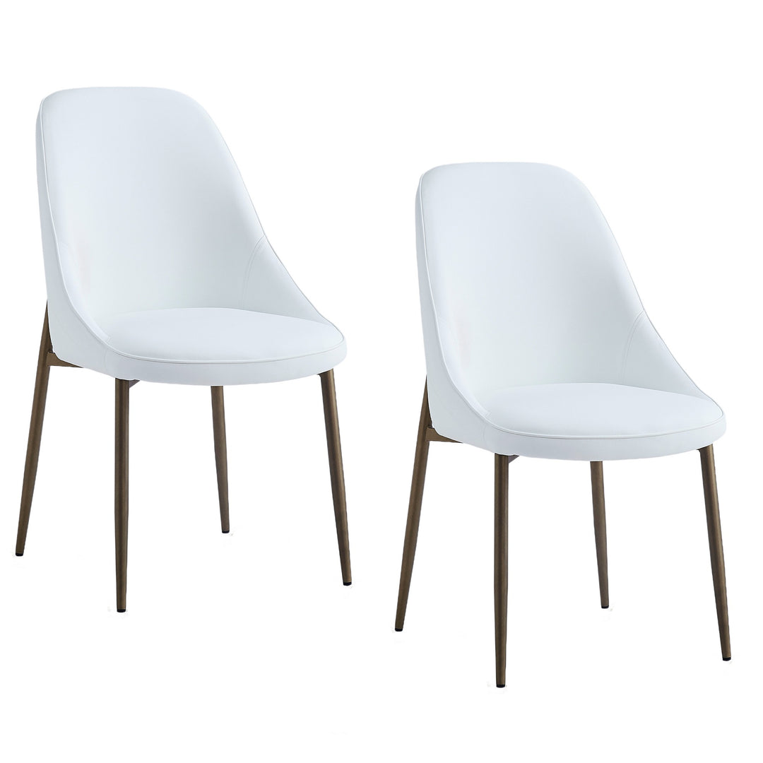 Torenza Mid-Century Modern Dining/Lounge Chair, White Faux Leather Upholstery with Aged Gold Finish (Set of 2)