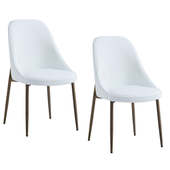Torenza Mid-Century Modern Dining/Lounge Chair, White Faux Leather Upholstery with Aged Gold Finish (Set of 2)