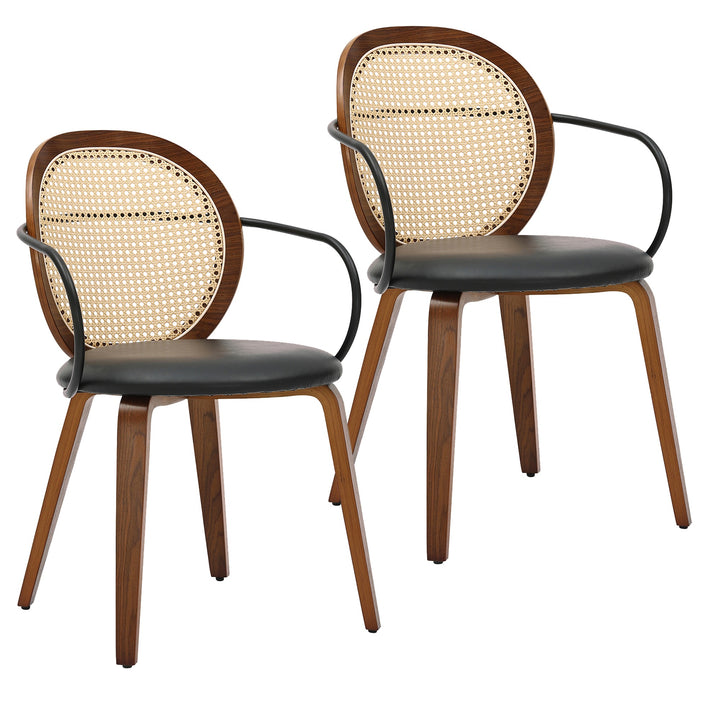 Viresta Modern Farmhouse Dining/Lounge Chair, Walnut Finish with Black Faux Leather Seat (Set of 2)